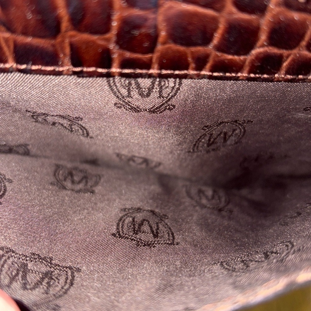 Massimo Dutti Cinch Closure‎ Leather Shoulder Bag Crocodile Texture Brown - Picture 15 of 16